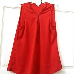 ladies size L UMGEE orangish red sleeveless 1/2 zip lightweight blouse top shirt